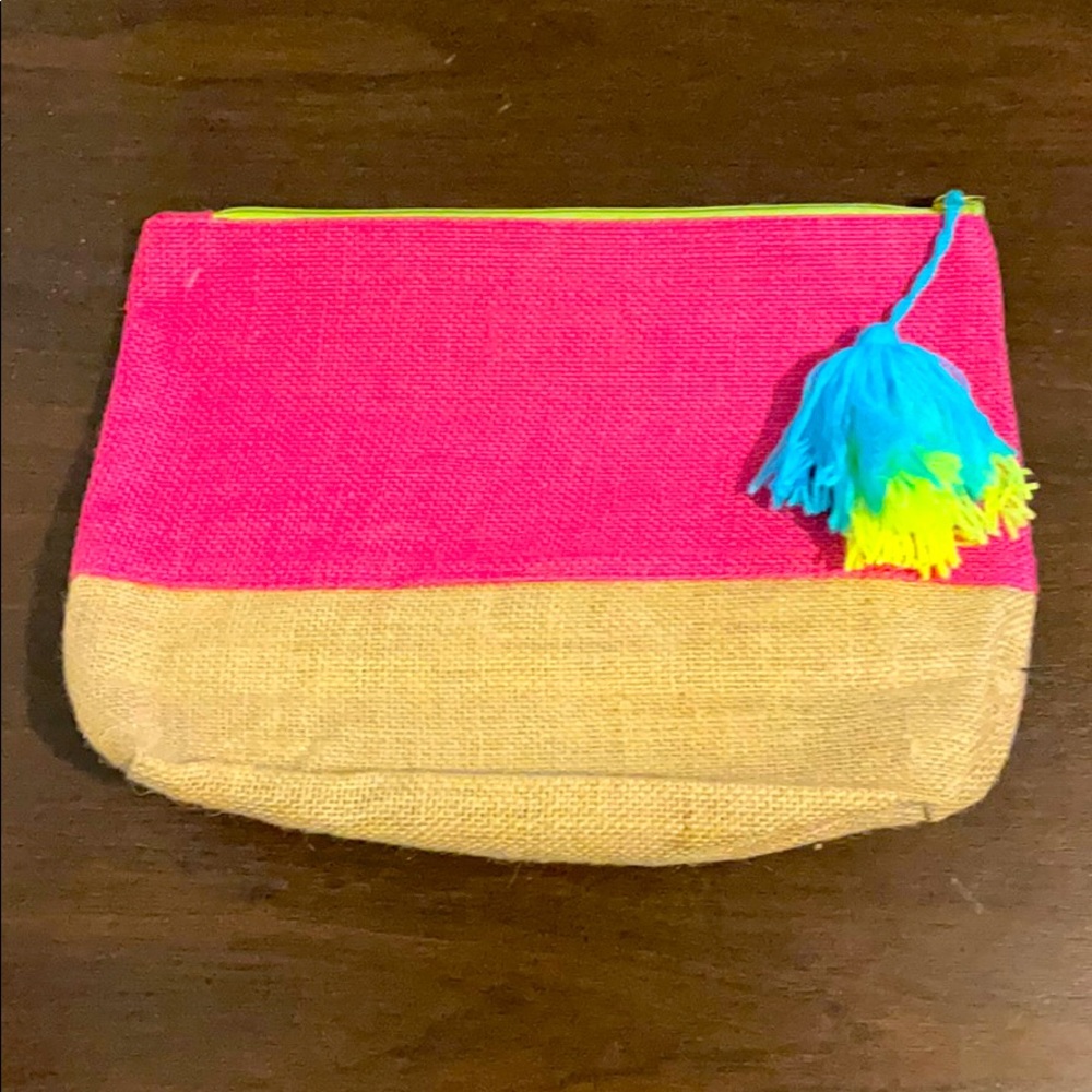 Color Block Burlap Cosmetic Bag